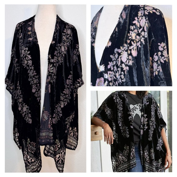 GOOD HART by Matilda Jane Accessories - GOOD HART by Matilda Jane Black Burnout Velvet Floral Kimono Size M/L Whimsygoth